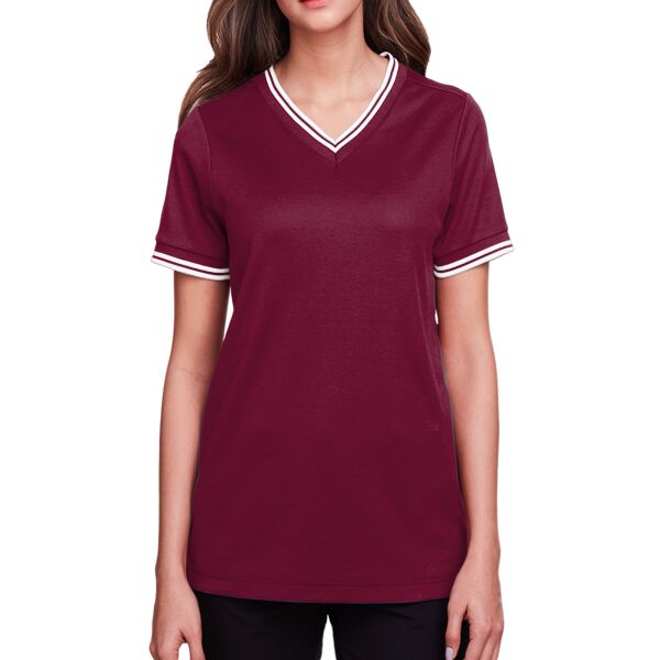 Women's CrownLux Performance® Plaited Tipped V-Neck Shirt Thumbnail